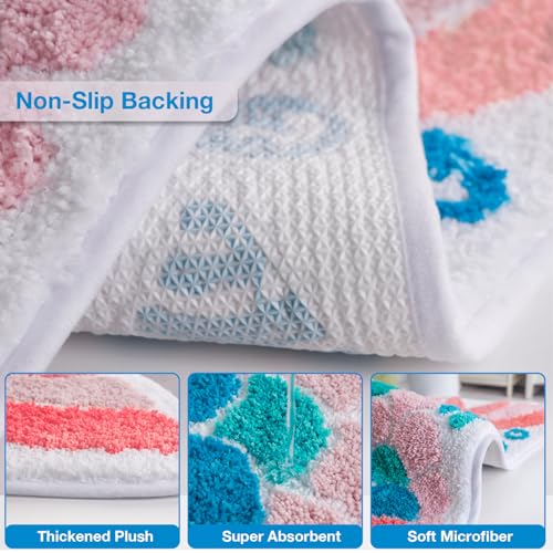 Mermaid Tail Bath Mat for Kids, Pink Teal, Non-Slip, 32" x 20"