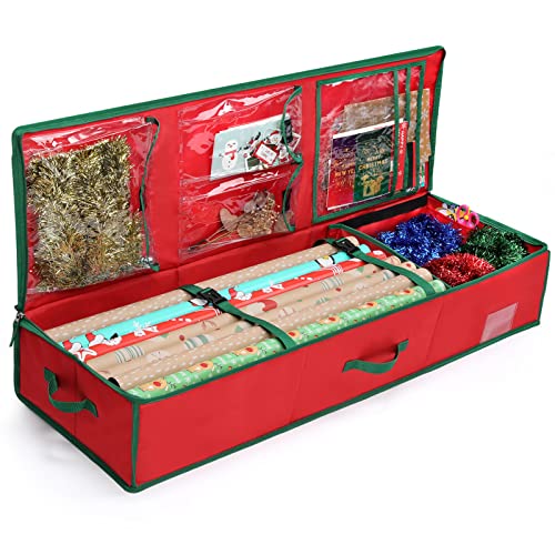 Red Gift Wrap Organizer Bag 42x14x5.5 inches for Holiday & Gift Wrapping