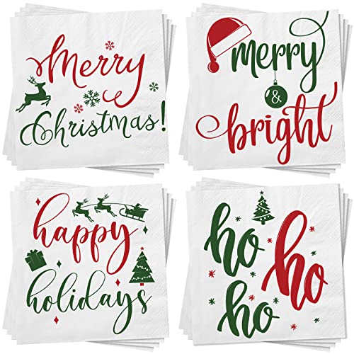 Spiareal 200 Pcs Christmas Cocktail Paper Napkins Merry Christmas Happy - Festive Holiday Party Supplies
