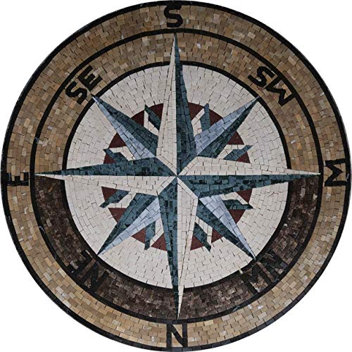 Handmade Marble Compass Mosaic Medallion 24x24 Inch Wall or Floor Inlay