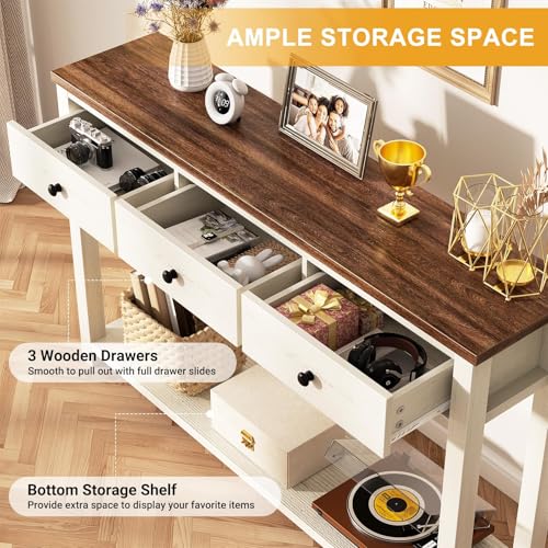47-Inch Farmhouse Console Table with 3 Drawers and Storage Shelf