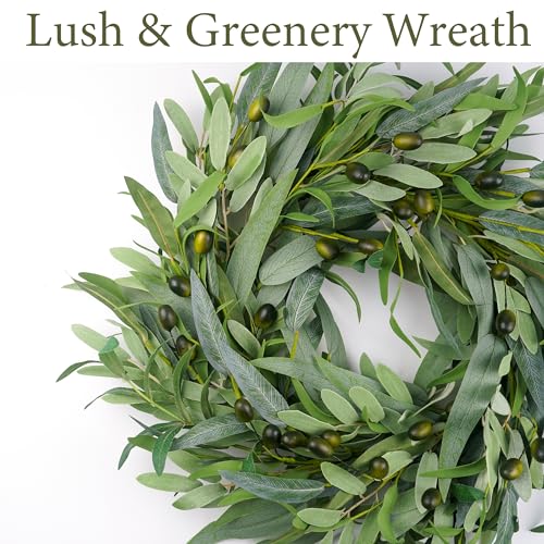 22-Inch Artificial Olive Wreath with Fruit for Front Door and Home Decor
