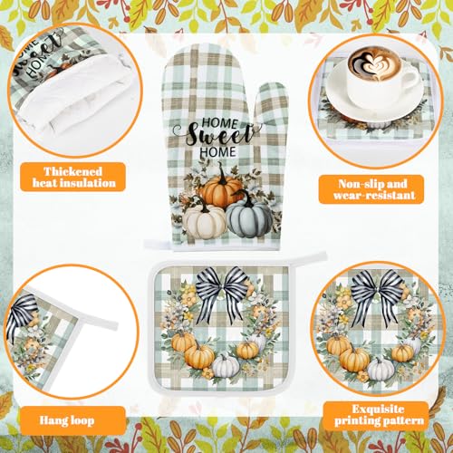 10-Piece Pumpkin Kitchen Decor Set - Autumn Dish Towels, Mats, and Oven Mitts