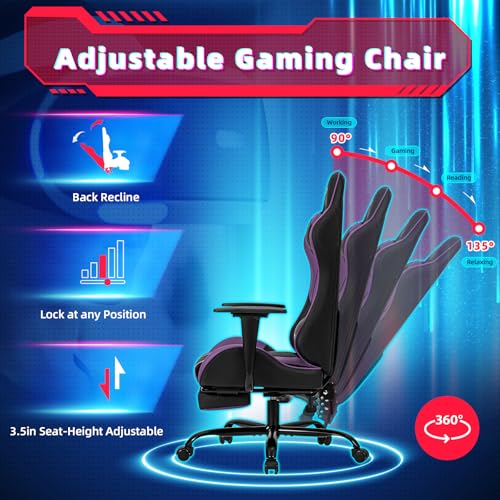 Ergonomic Massage Gaming Chair with Footrest and Lumbar Support