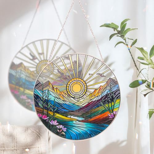 Handcrafted Stained Glass Sun Catcher - Sunrise & Sunset Design, 6"