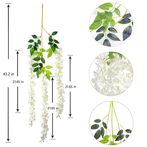 12-Pack White Artificial Wisteria Silk Hanging Vine Flower Garland