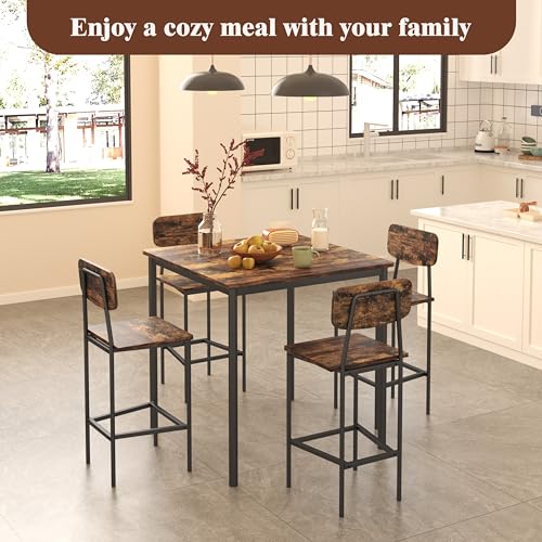 5-Piece Industrial Dining Table Set with 4 Stools, Rustic Space Saving