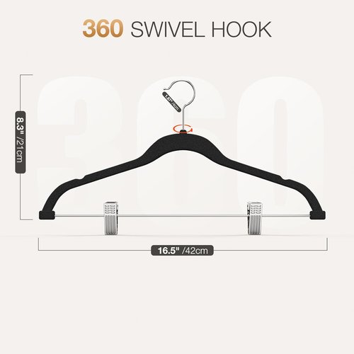 Korpai 36-Pack Black Velvet Hangers - Adjustable Non-Slip Heavy-Duty Clips for Space Saving Storage