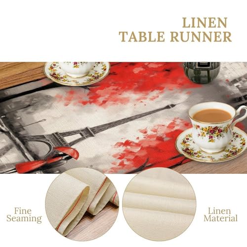 Paris Eiffel Tower Table Runner Watercolor 13x36 in Pink-1 (Variation W13"x L36") by SHElifestyle