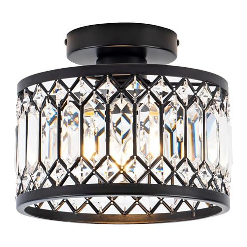 9" Crystal Ceiling Light Fixture, Modern Semi Flush Mount Light