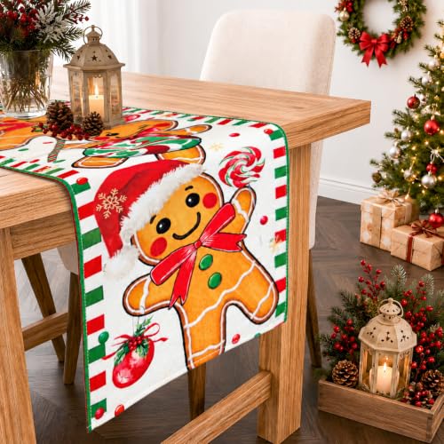 FreeNook Gingerbread Christmas Table Runner 13x72 Inch Holiday Decor