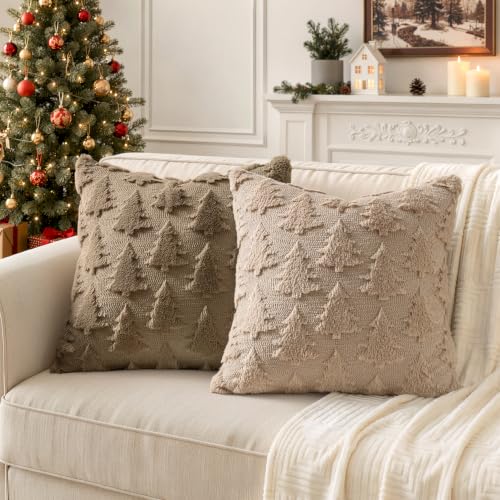 MIULEE 18x18 Light Brown Christmas Pillow Covers Set of 2 Decor