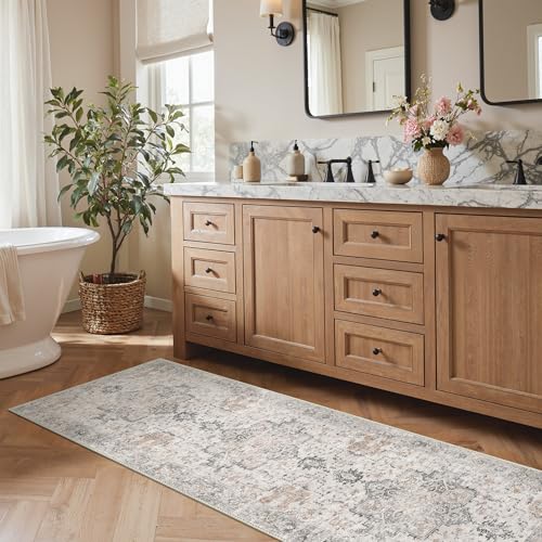 2x5 Vintage Floral Washable Runner Rug - Non-Slip Low-Pile Hallway Mat