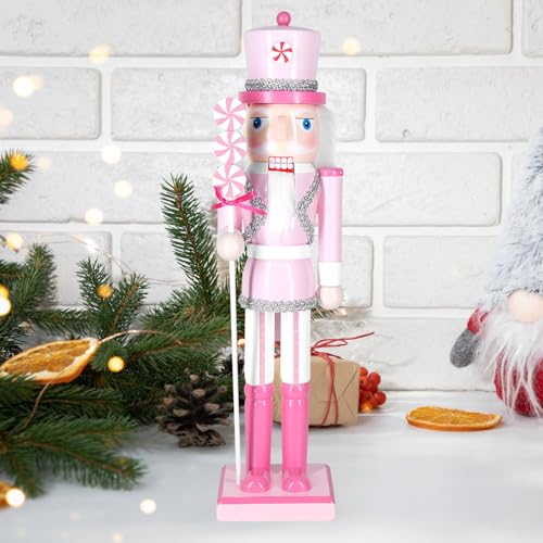 Christmas Nutcracker Decor - 14.2 Inch Wooden Collectible Ornament - Square Bottom Lollipop