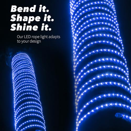 50ft Blue LED Rope Light, 576 LED Outdoor Waterproof Flexible Tube Lighting