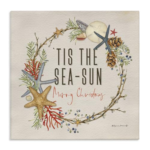 Unframed 30x30 Inch Nautical Christmas Wreath Canvas Wall Art - 'Tis the Sea-Sun