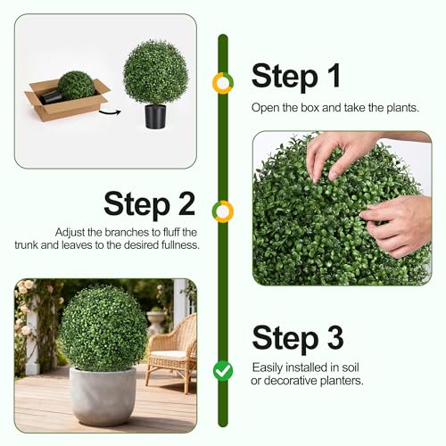 20-Inch Artificial Boxwood Topiary Trees in Planters, Set of 2