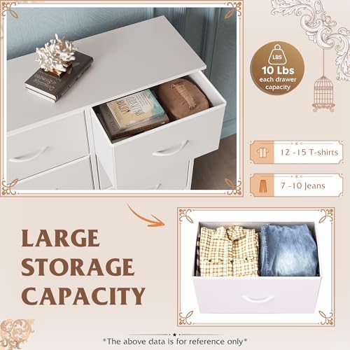 6-Drawer Fabric Dresser with Metal Frame and Wood Top