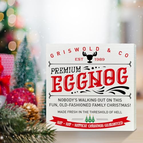 White Premium Eggnog Wooden Box Sign - Christmas Holiday Decor for Kitchen & Living Room