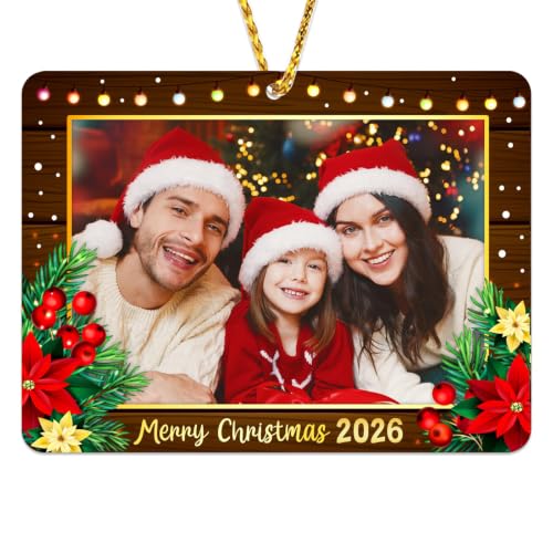 JUESMOS 2026 Personalized Christmas Photo Frame Ornament – Acrylic 3.2x2.3in with Gift Box