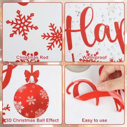 COCHIE Red Merry Christmas Window Clings Set (6 Sheets) Xmas Ball Double-Sided Decoration - XMAS