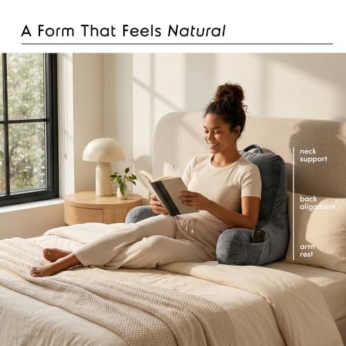 Adjustable Reading Pillow with Arms - 18" Shredded Foam Backrest