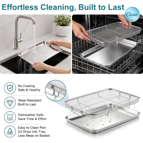 Large Stainless Steel Air Fryer Basket and Tray Set for Oven, 18" x 13"