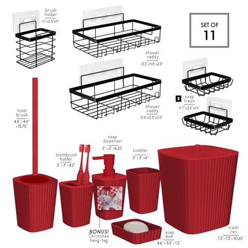 Clara Clark Christmas Bathroom Accessories Set - 11PC Complete Shower Caddy & Toilet Brush
