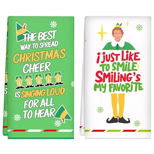 ZIOSINM Buddy the Elf Christmas Kitchen Towels 2 Pack - Fun Holiday Dish Towels