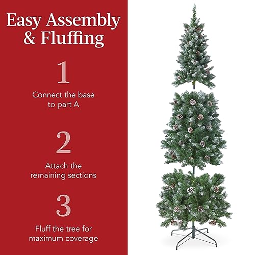 6ft Pre-Lit Slim Pencil Christmas Tree with 250 Lights & Pine Cones
