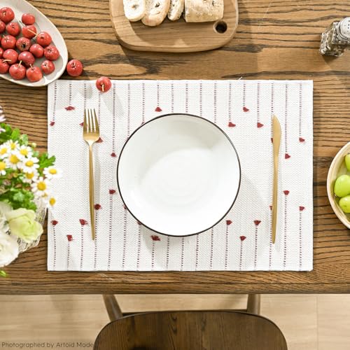 Artoid Mode Red Christmas Woven Cotton Placemats Set of 6 - 12x18 Inches