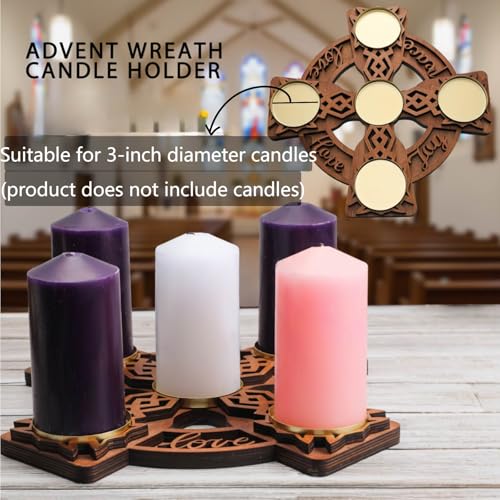 Wood Advent Candle Holder with Celtic Knot Design, 14 inch Christmas Wreath