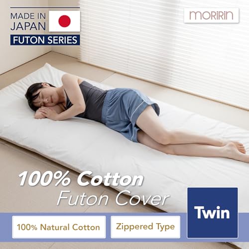 Japanese Cotton Zippered Cover for Twin Futon Mattress - White
