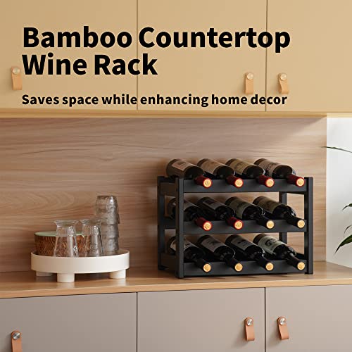 3-Tier Bamboo Wine Rack Countertop - 12-Bottle Wine Storage Organizer