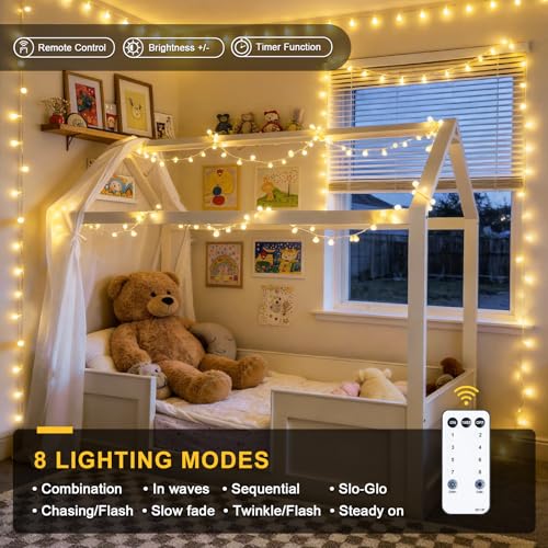 JMEXSUSS 100 LED Globe String Lights 33ft Warm White Plug In Fairy Lights with Remote