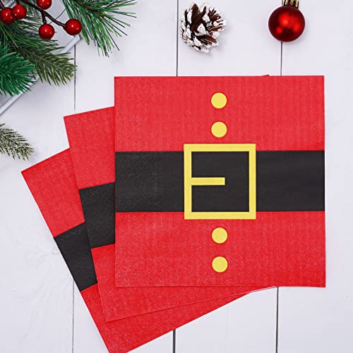 Christmas Paper Napkins 80 Pack - Santa's Belt Holiday Disposable Tableware
