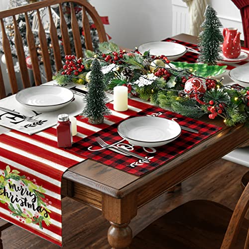 Red Buffalo Plaid Placemats - Set of 4, 12x18 Inch Washable Table Decor, Black/Red Variation