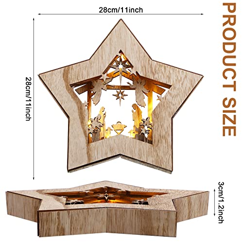 LED Wooden Nativity Scene Star Ornament - Rustic Tabletop Christmas Display