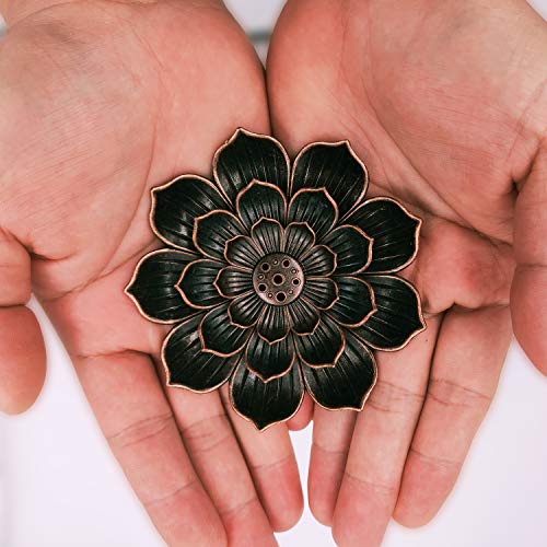 Lotus Incense Stick Holder - Zinc Alloy Burner with Ash Catcher, 2 Pack