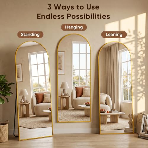 58" x 19" Arched Full Length Floor Mirror, Shatterproof Standing Body Mirror