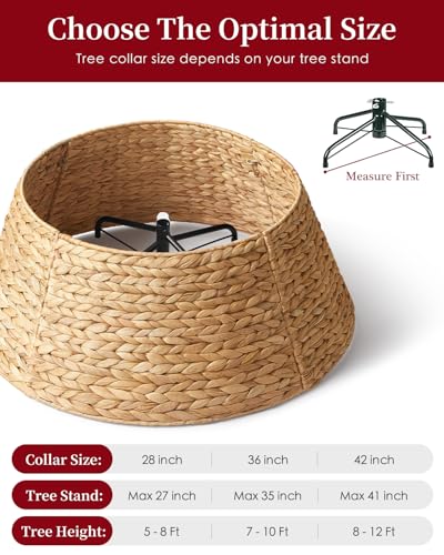 HAPPYCLUB 28in Christmas Tree Collar - Natural Woven Hyacinth Rattan Basket for 6ft-7.5ft Trees