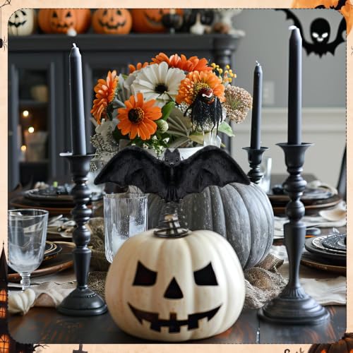 11-Inch Halloween Bat Tree Topper with Spring Base - Spooky Gothic Decor