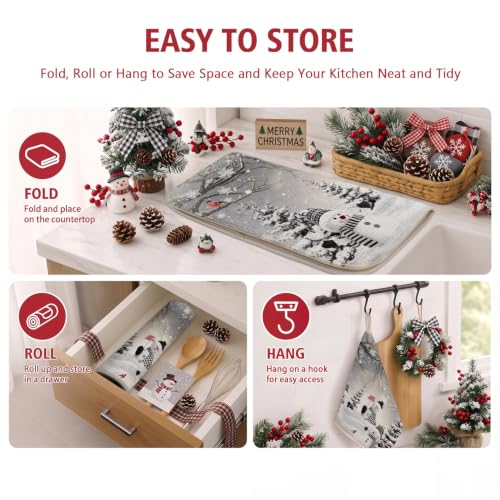 Sonalied Christmas Dish Drying Mat 18x24 Large – Winter Scene, 24" x 18"