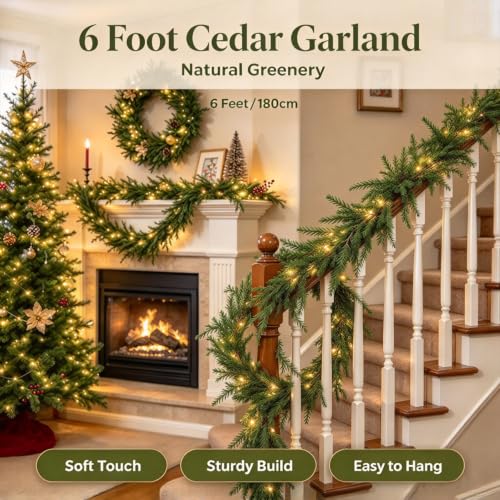6ft Artificial Cedar Garland - Faux Evergreen Holiday Decor for Indoor & Outdoor