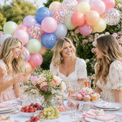 KAINSY Macaron Pastel Balloons 60pcs – 12in Latex Party Pack with Confetti