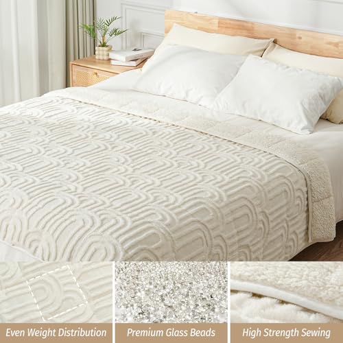 15lbs Fleece Weighted Blanket Queen Size - Soft Sherpa Throw