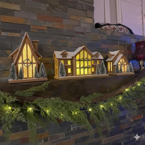 Christmas Wooden Snow Scene Village Lamp - Rustic Ski Lodge with Timer - HOMirable