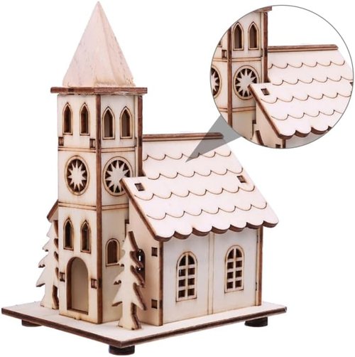 BESPORTBLE Christmas Village House - LED Light-Up Rustic Church Ornament | Beige Mini Building Decor