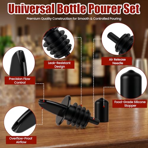 12-Piece Universal Bottle Pour Spout Set with Dust Caps for Liquor and Oil
