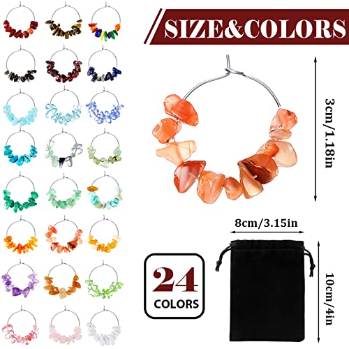 Leinuosen 24 Pcs Wine Glass Charms with Gemstone Beads Drink Markers